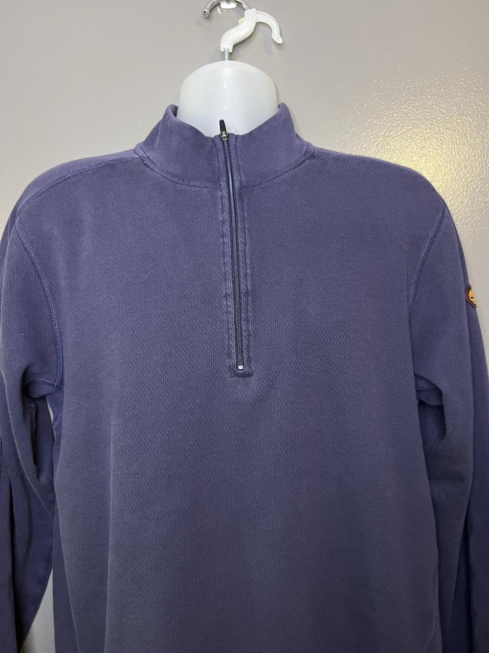 Vintage Timberland Sweater Mens Large Blue Quarter Zip Mock Neck Logo Knit 90s